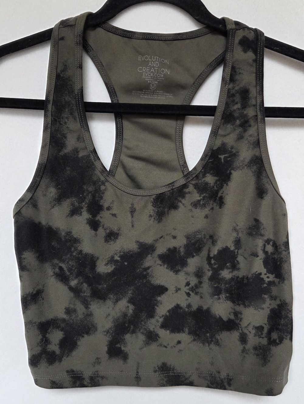 Evolution and Creation Olive & Black Tie-Dye Racerback Crop Tank